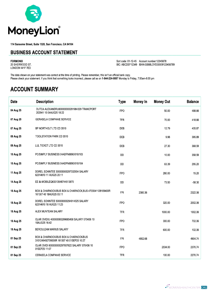 Download USA California MoneyLion enterprise account statement Word and PDF template Photoshop template